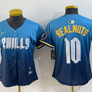 women Philadelphia Phillies #10 J.T. Realmuto Blue 2024 City Connect Limited Stitched Baseball Jersey