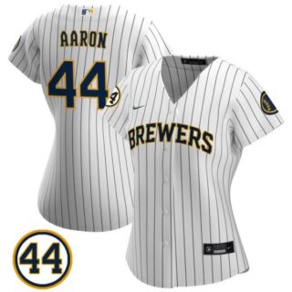 Women's #44 Hank Aaron Milwaukee Brewers White Jersey White