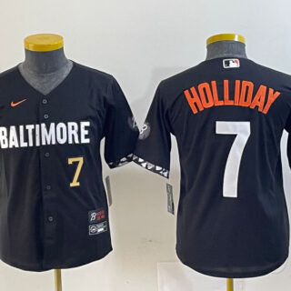 youth Baltimore Orioles #7 Jackson Holliday Black 2023 City Connect Cool base jerseys