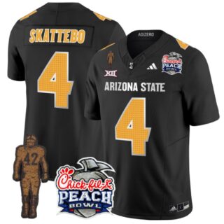 Men's Cam Skattebo Jersey #4 Arizona State Peach Bowl Patch Football V2 Black