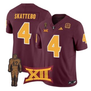 Men's Arizona State Sun Devils #4 Cam Skattebo 2024 F.U.S.E. Maroon Pat Tillman Honoring Patch Vapor Limited Stitched Jersey