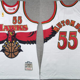Men's Atlanta Hawks #55 Dikembe Mutombo White 1996-97 Throwback Swingman Stitched Jersey