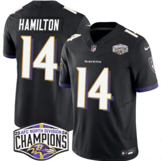 Men's Baltimore Ravens #14 Kyle Hamilton Black F.U.S.E 2024 AFC North Division Champions Vapor Limited Football Jersey