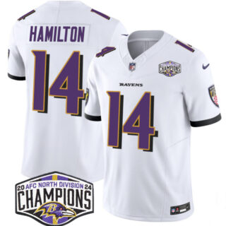 Men's Baltimore Ravens #14 Kyle Hamilton White F.U.S.E 2024 AFC North Division Champions Vapor Limited Football Jersey