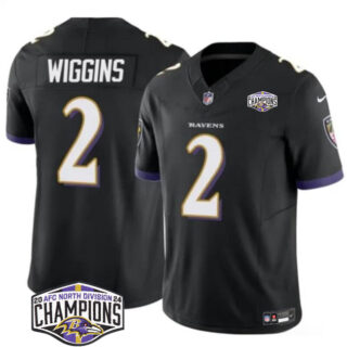 Men's Baltimore Ravens #2 Nate Wiggins Black F.U.S.E 2024 AFC North Division Champions Vapor Limited Football Jersey