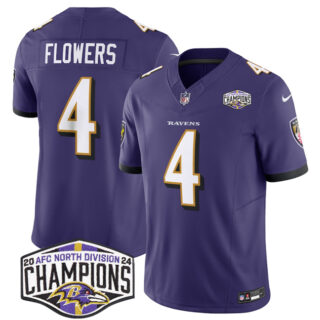 Men's Baltimore Ravens #4 Zay Flowers Purple F.U.S.E 2024 AFC North Division Champions Vapor Limited Football Jersey