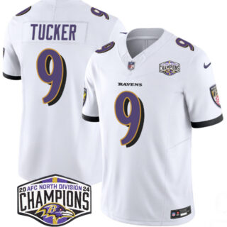 Men's Baltimore Ravens #9 Justin Tucker White F.U.S.E 2024 AFC North Division Champions Vapor Limited Football Jersey