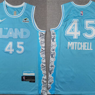 Men's Cleveland Cavaliers #45 Donovan Mitchell Light Blue 2024-25 City Edition Stitched Jersey