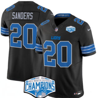 Men's Detroit Lions #20 Barry Sanders Black 2024 NFC North Champions F.U.S.E. Vapor Limited Stitched Jersey