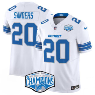Men's Detroit Lions #20 Barry Sanders White 2024 NFC North Champions F.U.S.E. Vapor Limited Stitched Jersey