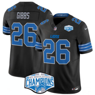 Men's Detroit Lions #26 Jahmyr Gibbs Black 2024 NFC North Champions F.U.S.E. Vapor Limited Stitched Jersey
