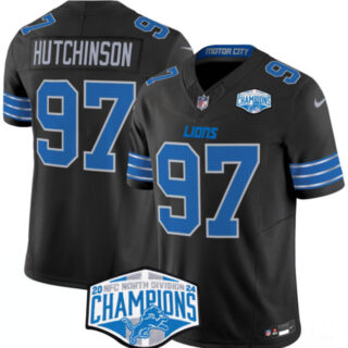 Men's Detroit Lions #97 Aidan Hutchinson Black 2024 NFC North Champions F.U.S.E. Vapor Limited Stitched Jersey