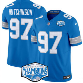 Men's Detroit Lions #97 Aidan Hutchinson Blue 2024 NFC North Champions F.U.S.E. Vapor Limited Stitched Jersey