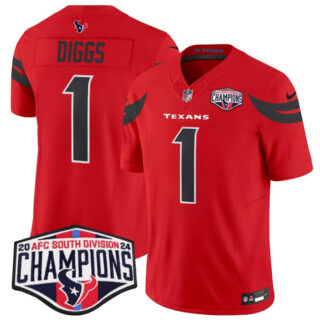 Men's Houston Texans #1 Stefon Diggs Red F.U.S.E. 2024 AFC South Division Champions Vapor Limited Stitched Football Jersey