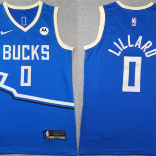 Men's Milwaukee Bucks #0 Damian Lillard Royal 2024-25 City Edition Stitched Basketball Jersey