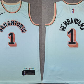 Men's San Antonio Spurs #1 Victor Wembanyama Light Blue 2024-25 City Edition Stitched Basketball Jersey