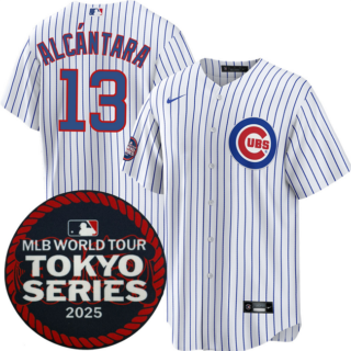 Men's Chicago Cubs #13 Kevin Alctntara White 2025 World Tour Tokyo Series Home Stitched Baseball Jersey