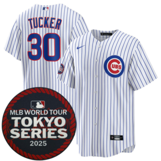 Men's Chicago Cubs #30 Kyle Tucker White 2025 World Tour Tokyo Series Home Stitched Baseball Jersey