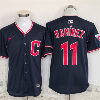Men's Cleveland Guardians #11 Jose Ramirez Navy Stitched Baseball Jersey