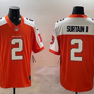 Men's Denver Broncos #2 Patrick Surtain II Orange White 2024 F.U.S.E. V2 Throwback Vapor Limited Alternate Stitched Football Jersey