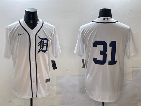 Men's Detroit Tigers #31 Riley Greene White Cool Base Stitched Baseball Jersey