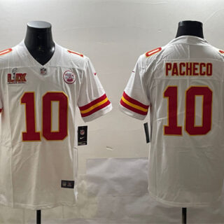 Men's Kansas City Chiefs #10 Isiah Pacheco White 2025 Super Bowl LIX Patch Vapor Untouchable Limited Stitched Football Jersey