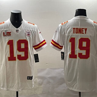 Men's Kansas City Chiefs #19 Kadarius Toney White 2025 Super Bowl LIX Patch Vapor Untouchable Limited Stitched Football Jersey