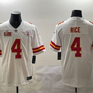 Men's Kansas City Chiefs #4 Rashee Rice White 2025 Super Bowl LIX Patch Vapor Untouchable Limited Stitched Football Jersey