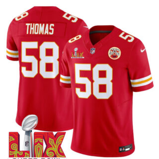 Men's Kansas City Chiefs #58 Derrick Thomas Red 2025 Super Bowl LIX Patch F.U.S.E. Vapor Limited Stitched Football Jersey