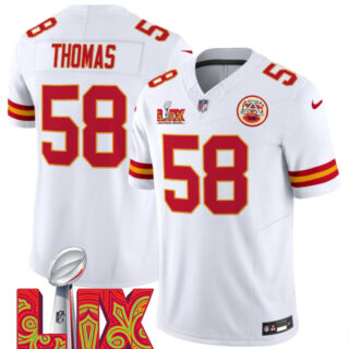 Men's Kansas City Chiefs #58 Derrick Thomas White 2025 Super Bowl LIX Patch F.U.S.E. Vapor Limited Stitched Football Jersey
