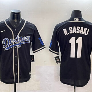Men's Los Angeles Dodgers #11 Roki Sasaki Black Cool Base Stitched Baseball Jersey