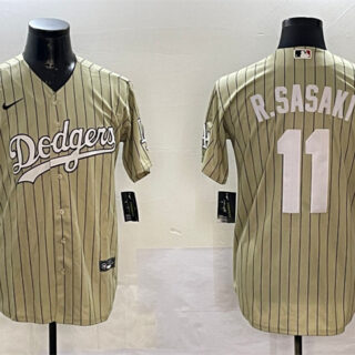 Men's Los Angeles Dodgers #11 Roki Sasaki Cream Cool Base Stitched Baseball Jersey