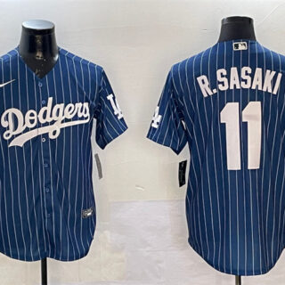 Men's Los Angeles Dodgers #11 Roki Sasaki Navy Cool Base Stitched Baseball Jersey