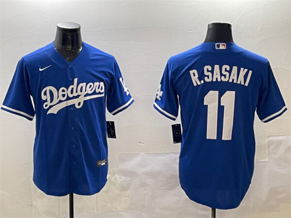 Men's Los Angeles Dodgers #11 Roki Sasaki Royal Cool Base Stitched Baseball Jersey