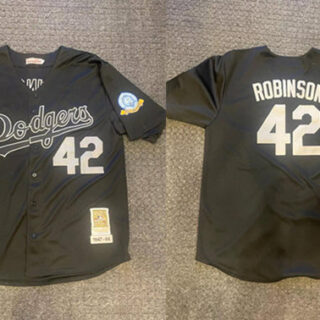 Men's Los Angeles Dodgers #42 Jackie Robinson Black 1947-56 60th Anniversary Patch Stitched Baseball Jersey