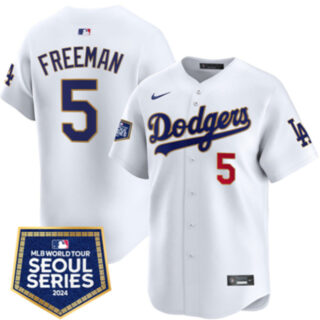 Men's Los Angeles Dodgers #5 Freddie Freeman White 2024 World Tour Seoul Series Home Limited Stitched Baseball Jersey