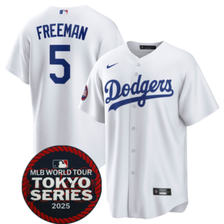Men's Los Angeles Dodgers #5 Freddie Freeman White 2025 World Tour Tokyo Series Home Stitched Baseball Jersey
