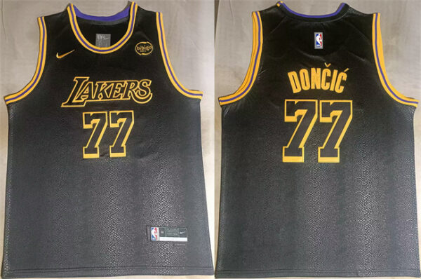 Men's Los Angeles Lakers #77 Luka Doncic Black 2025 Stitched Basketball Jerseys