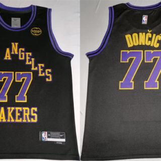 Men's Los Angeles Lakers #77 Luka Doncic Black 2025 Stitched Basketball Jersey