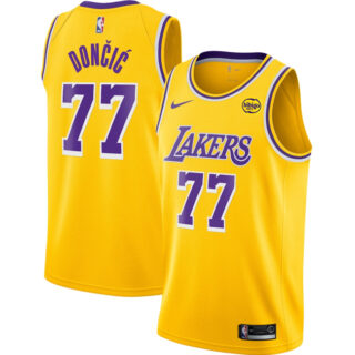 Men's Los Angeles Lakers #77 Luka Doncic Yellow 2025 Icon Edition Stitched Basketball Jersey