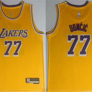 Men's Los Angeles Lakers #77 Luka Doncic Yellow 2025 Stitched Basketball Jersey