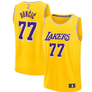 Men's Los Angeles Lakers #77 Luka Doncic Yellow Icon Edition Stitched Basketball Jersey