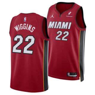 Men's Miami Heat #22 Andrew Wiggins Red 2025 Statement Edition Swingman Stitched Basketball Jersey