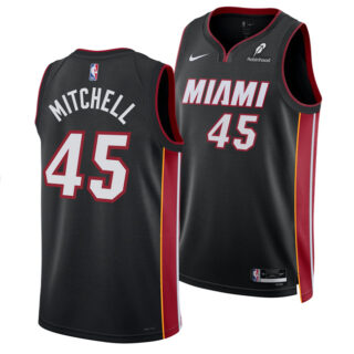 Men's Miami Heat #45 Davion Mitchell Black 2025 Icon Edition Swingman Stitched Basketball Jersey