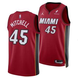 Men's Miami Heat #45 Davion Mitchell Red 2025 Statement Edition Swingman Stitched Basketball Jersey