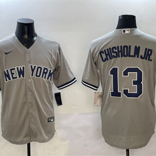 Men's New York Yankees #13 Jazz Chisholm Jr. Grey Cool Base Stitched Baseball Jersey