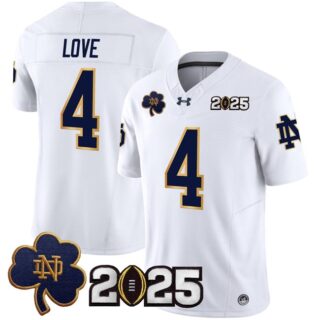 Men's Notre Dame Fighting Irish #4 Jeremiyah Love White F.U.S.E. 2025 CFP Final Patch
