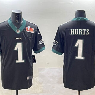 Men's Philadelphia Eagles #1 Jalen Hurts Black 2025 Super Bowl LIX Patch Vapor Untouchable Limited Stitched Football Jersey