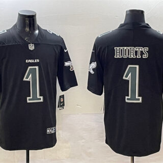 Men's Philadelphia Eagles #1 Jalen Hurts Black Fashion New Vapor Untouchable Limited Stitched Football Jersey