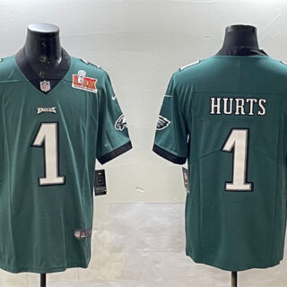 Men's Philadelphia Eagles #1 Jalen Hurts Green 2025 Super Bowl LIX Patch Vapor Untouchable Limited Stitched Football Jersey